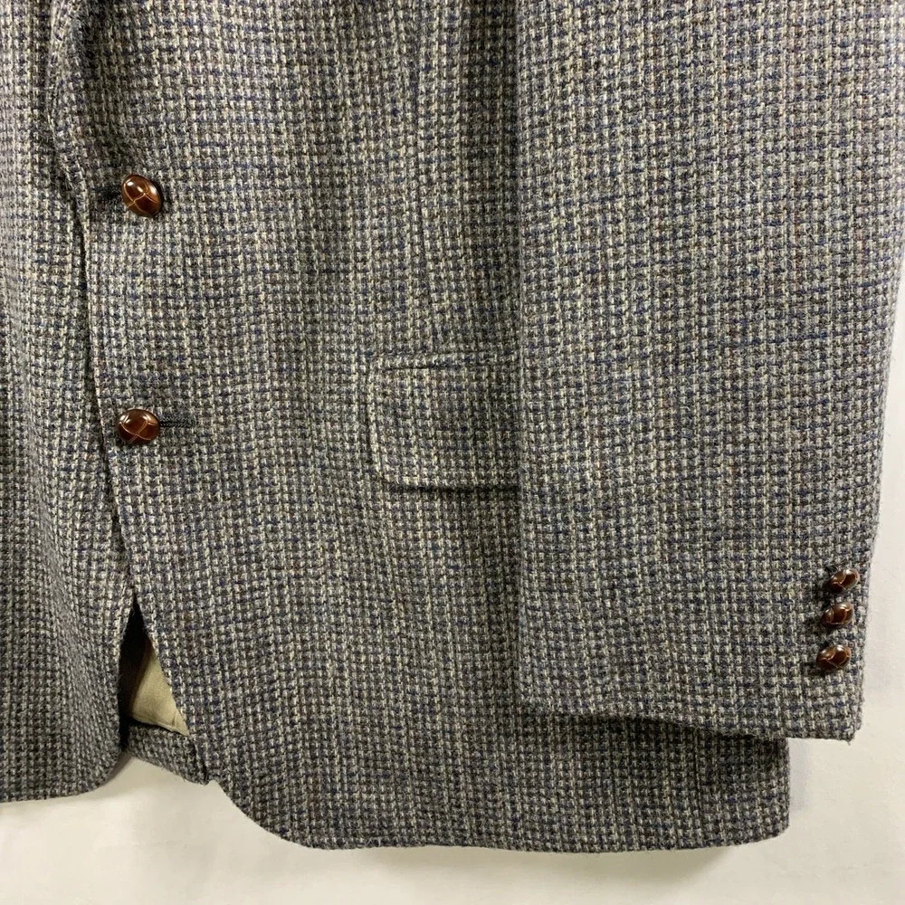 VTG 70s Mens Unstructured Wool Tweed Micro Check Sport Coat Size 40 42R Ivy Prep